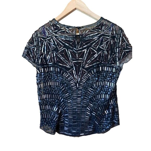 Carlisle‎ Mesh, Bead and Sequin Embellished Short Sleeve Top Black Size 6 - Picture 2 of 12